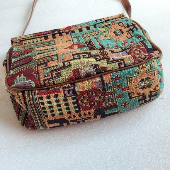 Southwestern Tapestry Crossbody Bag with Brown Leather Accents - Picture 9 of 15